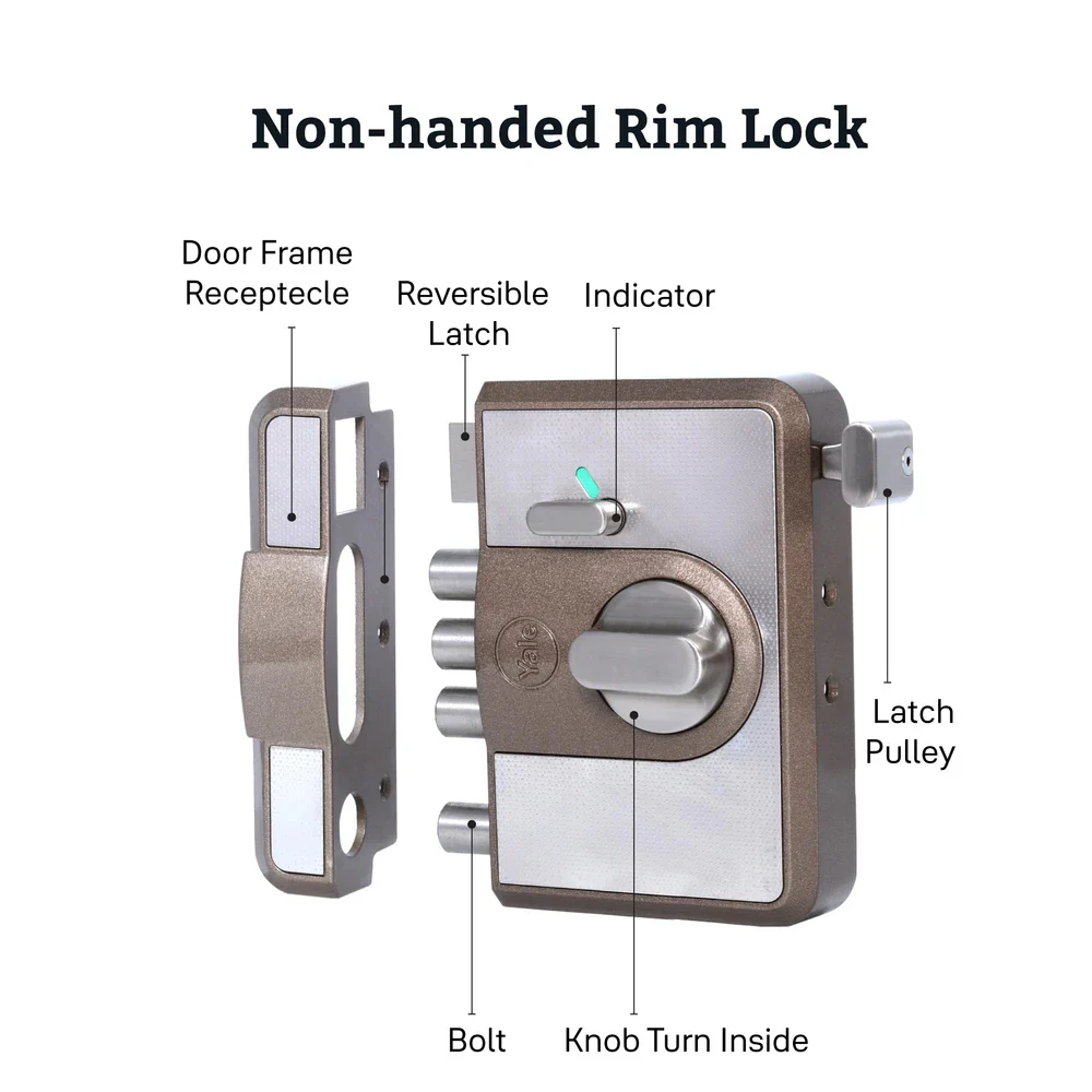 Yale Cinco 500 Series Main Door RIM Lock with 1 Latch & 4 Deadbolt, Outside Key and Knob Inside, Brown, Dimple keys - Image 7