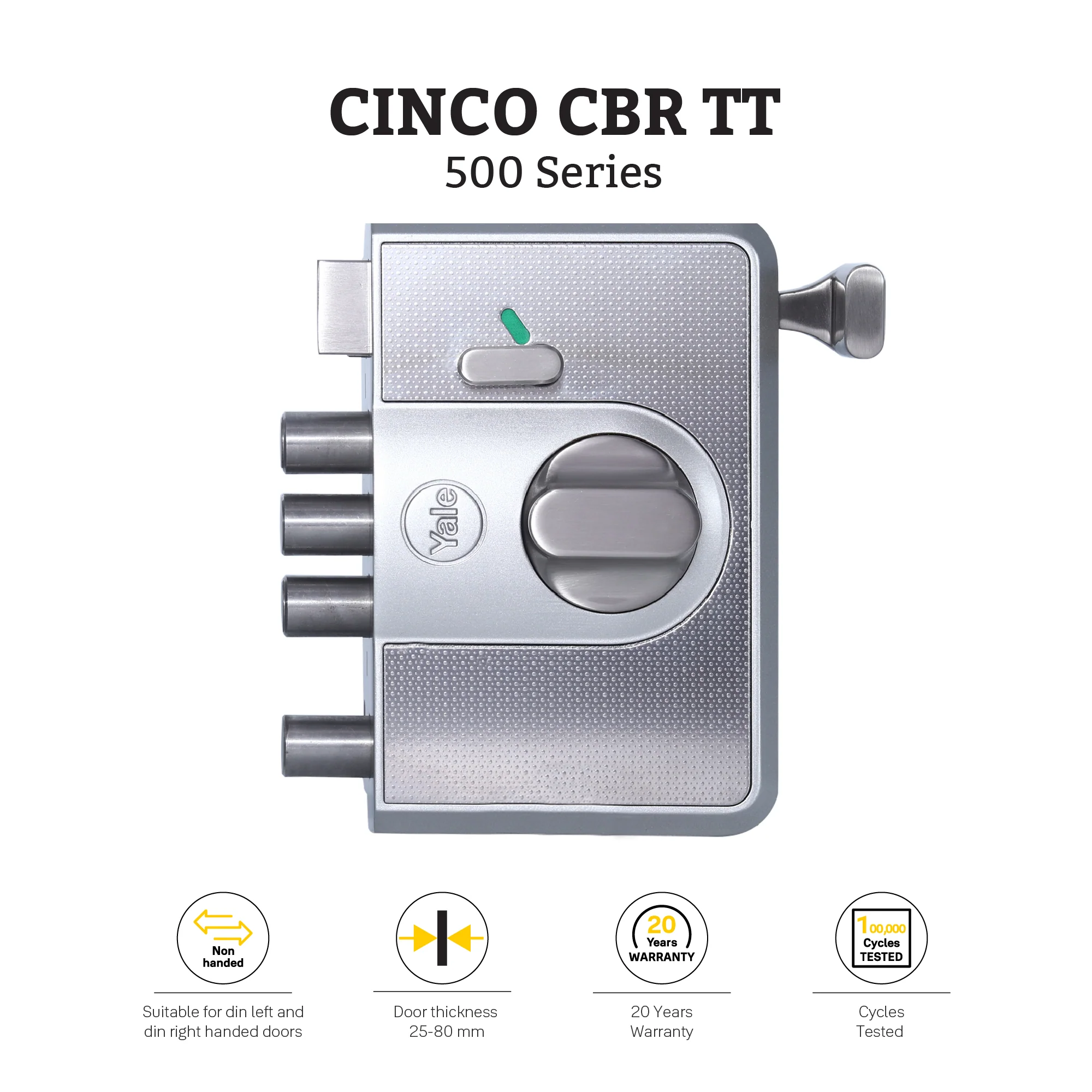 CBR-Cinco 500,Latch & DeadBolt Main Door Lock, Knob Inside, Silver - Image 3