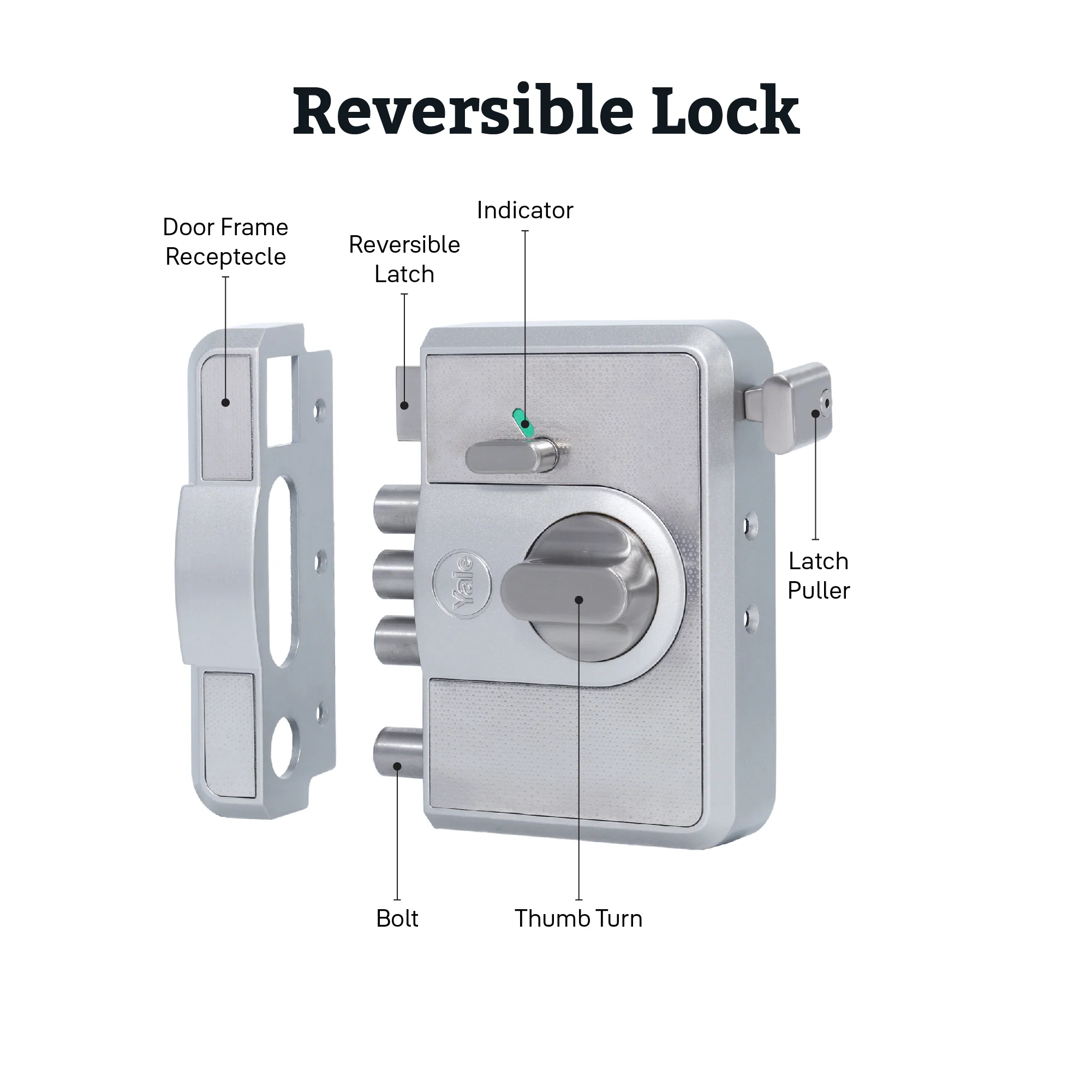 CBR-Cinco 500,Latch & DeadBolt Main Door Lock, Knob Inside, Silver - Image 4