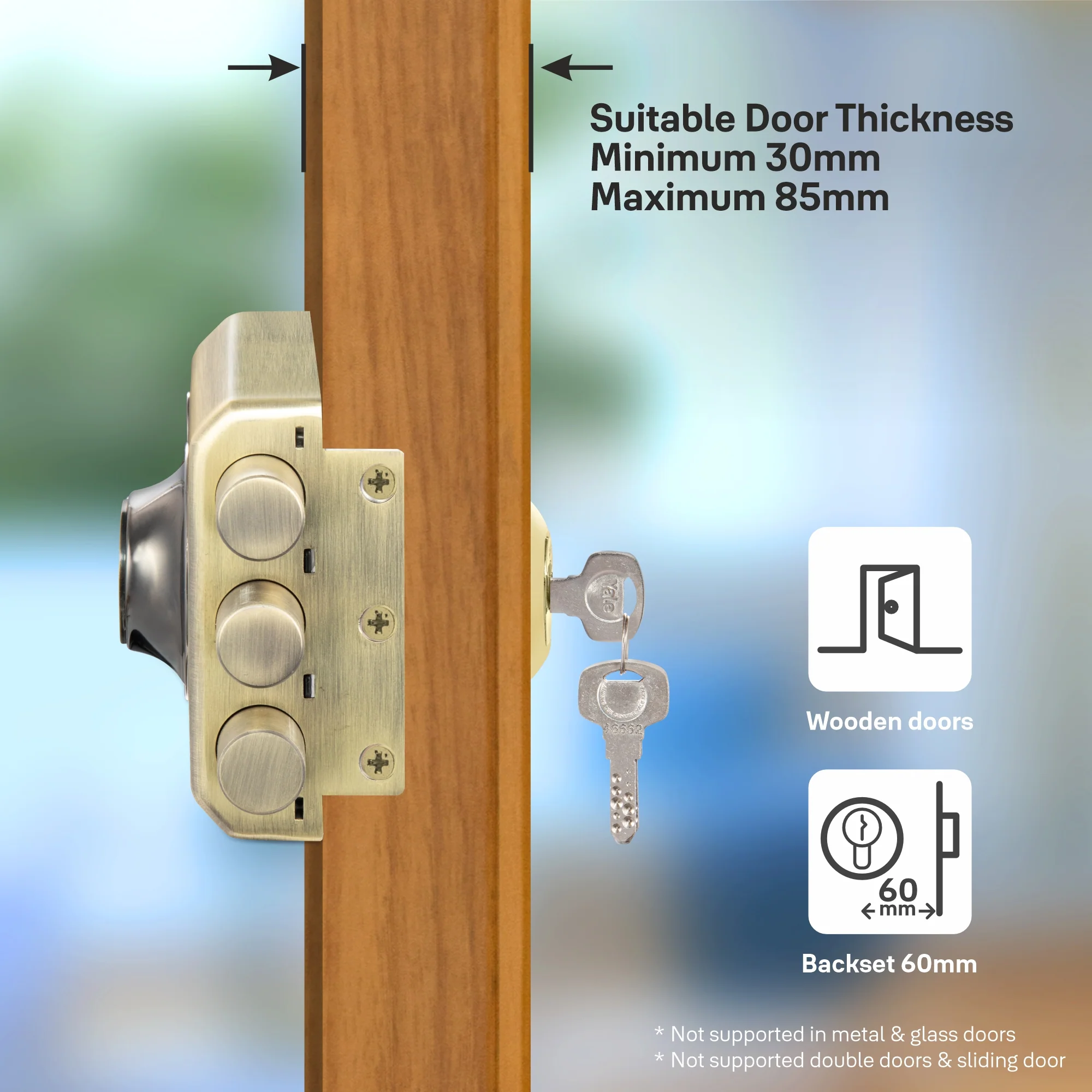 Yale Kratos KRT-3B-DC-ABM/BN, 3 Deadbolt RIM Lock for main doors with both side keys in ABM/BN Finish - Image 4