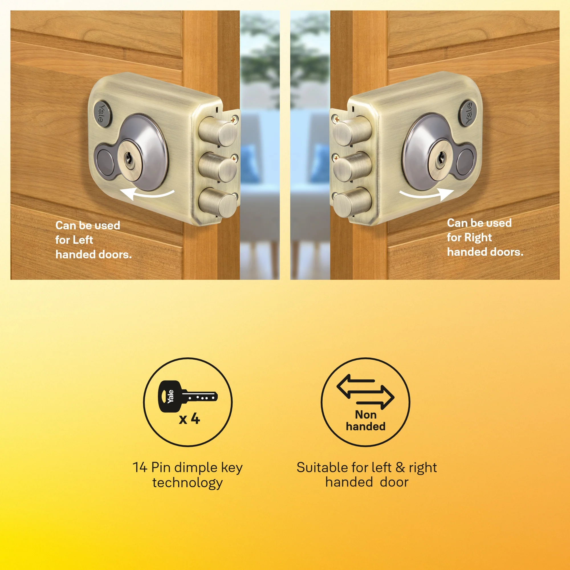 Yale Kratos KRT-3B-DC-ABM/BN, 3 Deadbolt RIM Lock for main doors with both side keys in ABM/BN Finish - Image 6