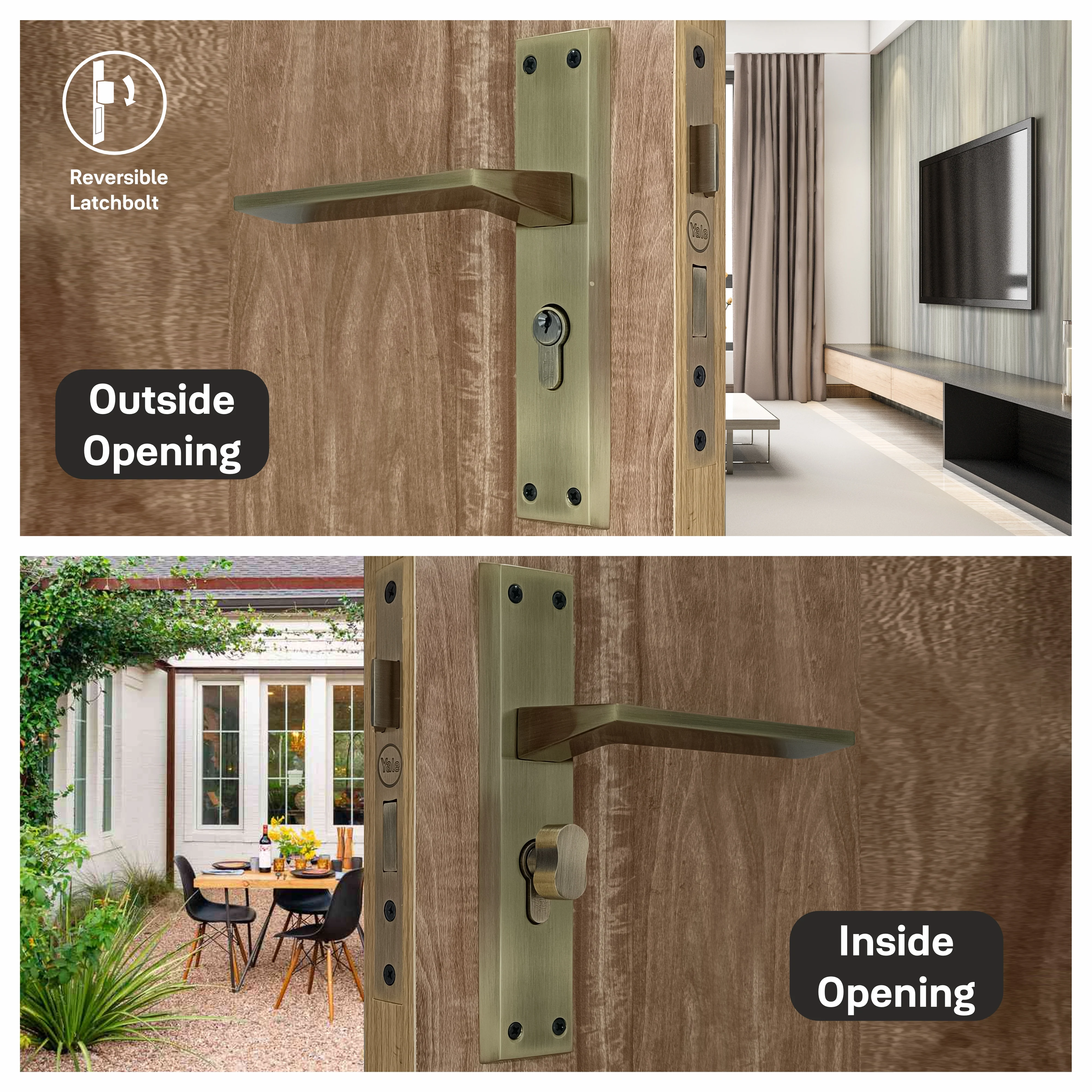 SM-03-02-02 Yale SM series Mortise Lock Comboset with backplated Handle, Cylinder with Knob inside and keys Outside, Antique Brass - Image 6