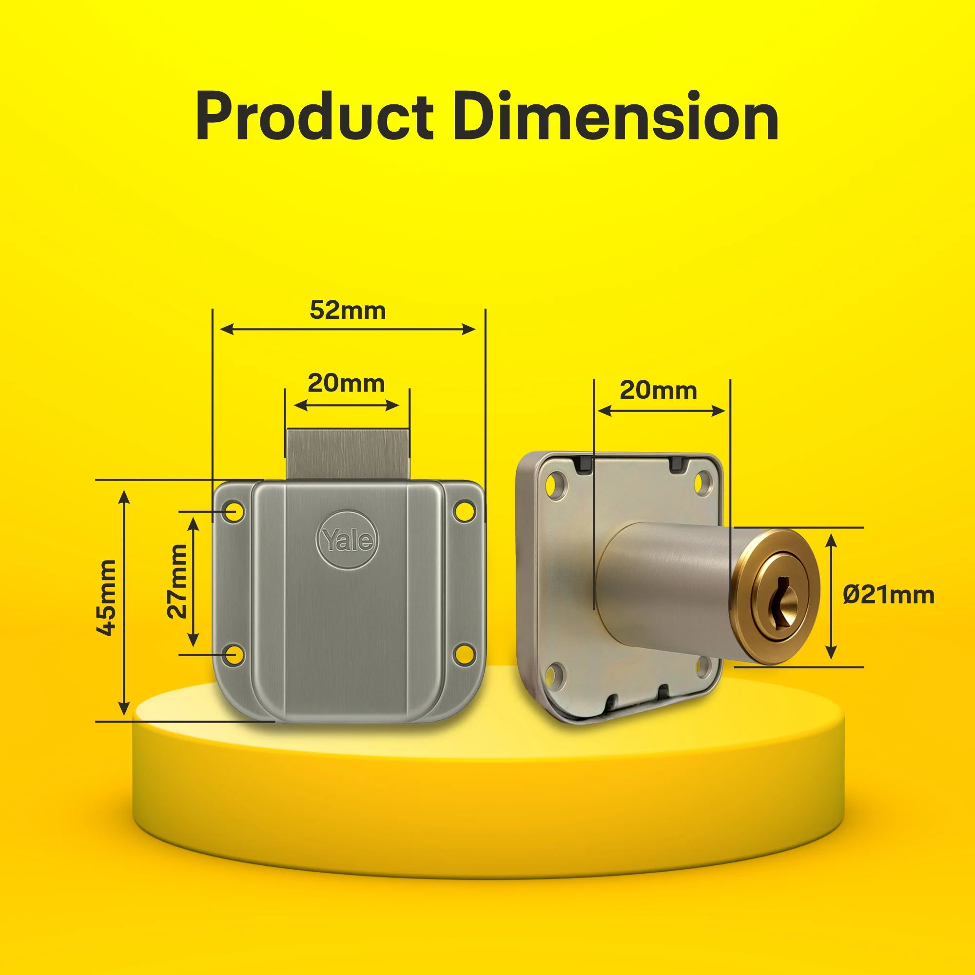 Yale Drawer Lock DRW Series 20mm | Stainless-steel Lock with Dimple Key | Reversible Keys | Deadbolt | Installed in Cupboards, Wardrobes & Wooden Furniture | Rose Gold Color - Image 9