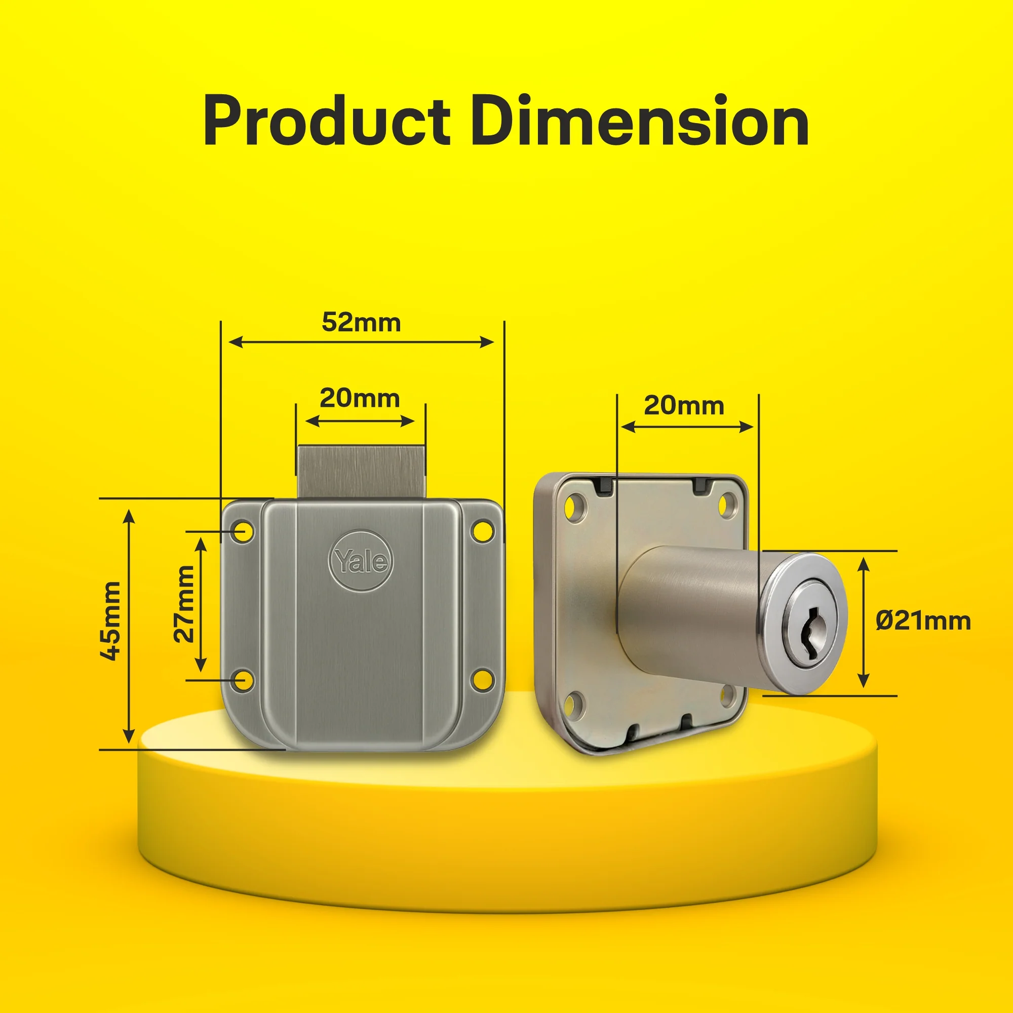 Yale Drawer Lock DRW Series 20mm | Stainless-steel Lock with Dimple Key | Reversible Keys | Nickel-plated bolt | Installed in Cupboards, Wardrobes & Wooden Furniture | Satin Steel Finish - Image 9