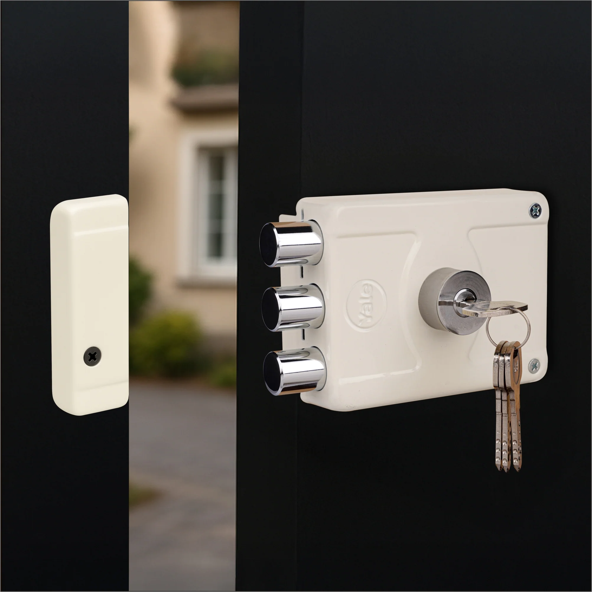 Yale Essential YE-MDL-3B-DC-DK-IN Rim Lock, 3 Deadbolts, Both side keys, 4 Dimple Keys (Ivory)