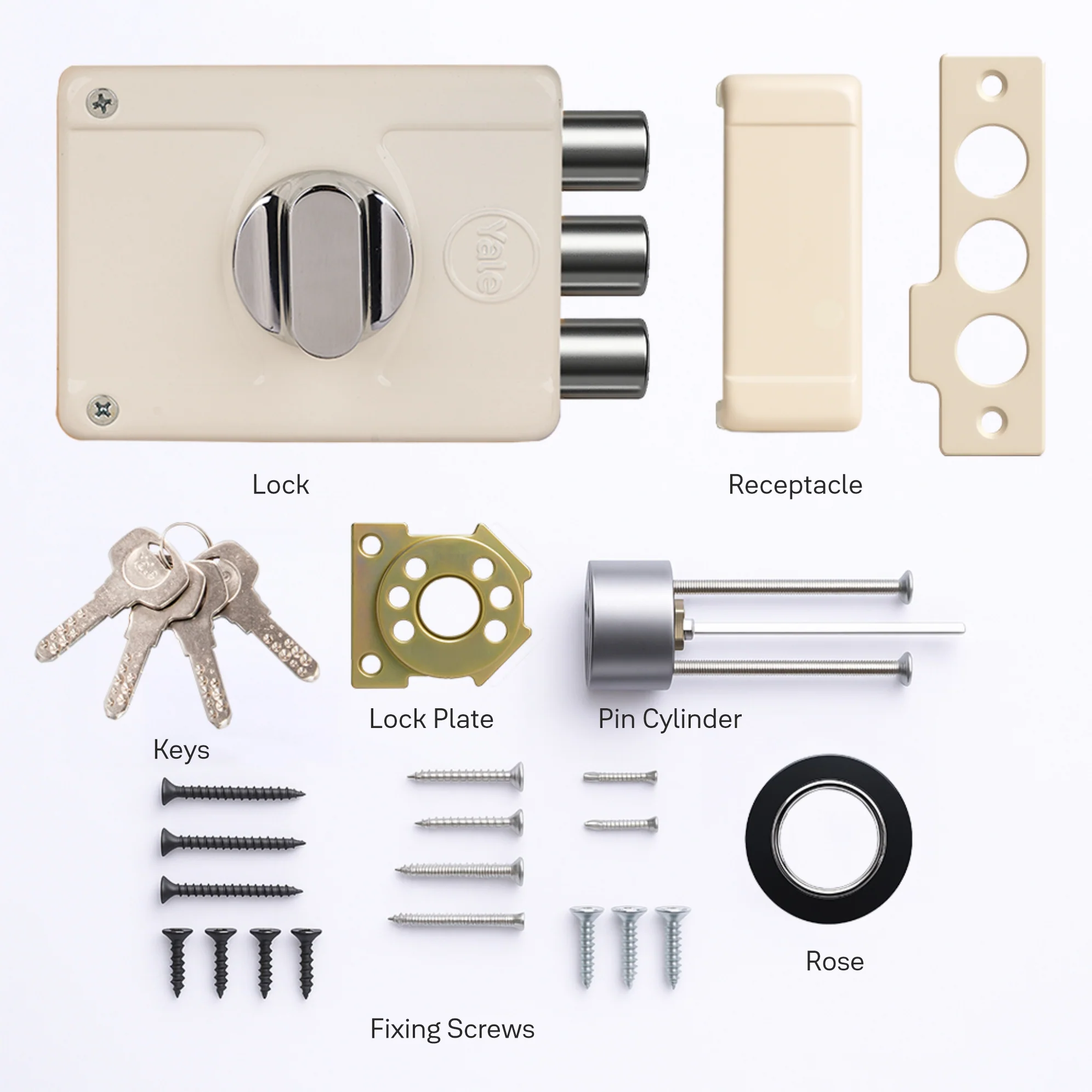 Yale Essential YE-MDL-3B-TT-DK-IN Rim Lock , 3 Deadbolts, Thumbturn, 4 Dimple Keys (Ivory) - Image 9