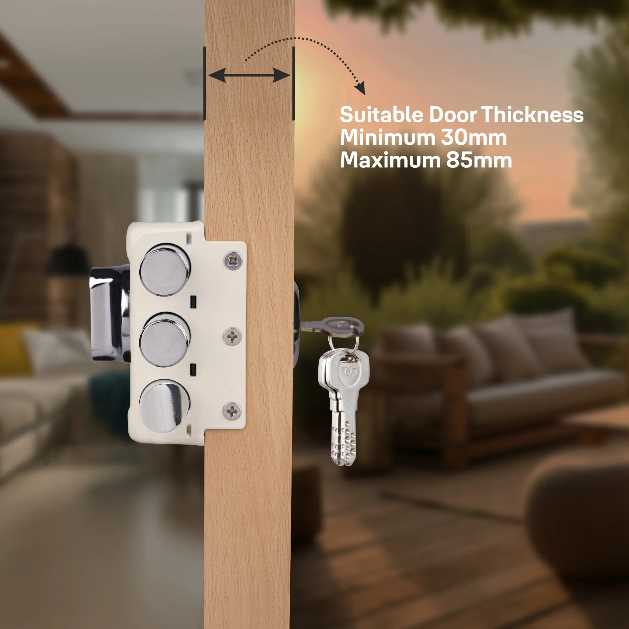 Yale Essential YE-MDL-LB-TT-DK-IN Rim Lock , 2 Deadbolts and 1 Latch Bolt, Thumbturn, 4 Dimple Keys (Ivory) - Image 4