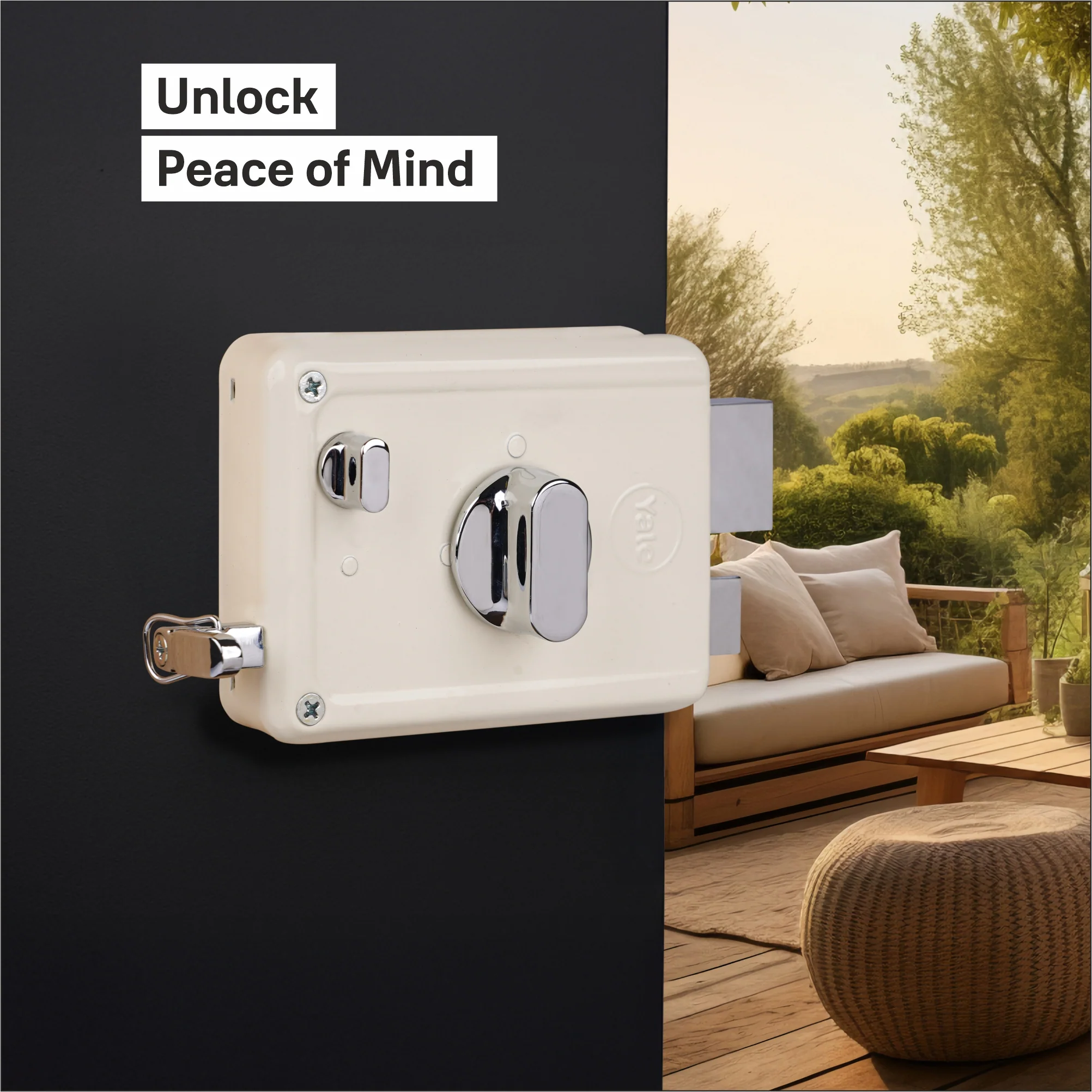 Yale Essential YE-NL-LB-TT-DK-IN Night Latch Rim Lock , 1 Deadbolt and 1 Latch Bolt, Thumbturn, 4 Dimple Keys (Ivory) - Image 4