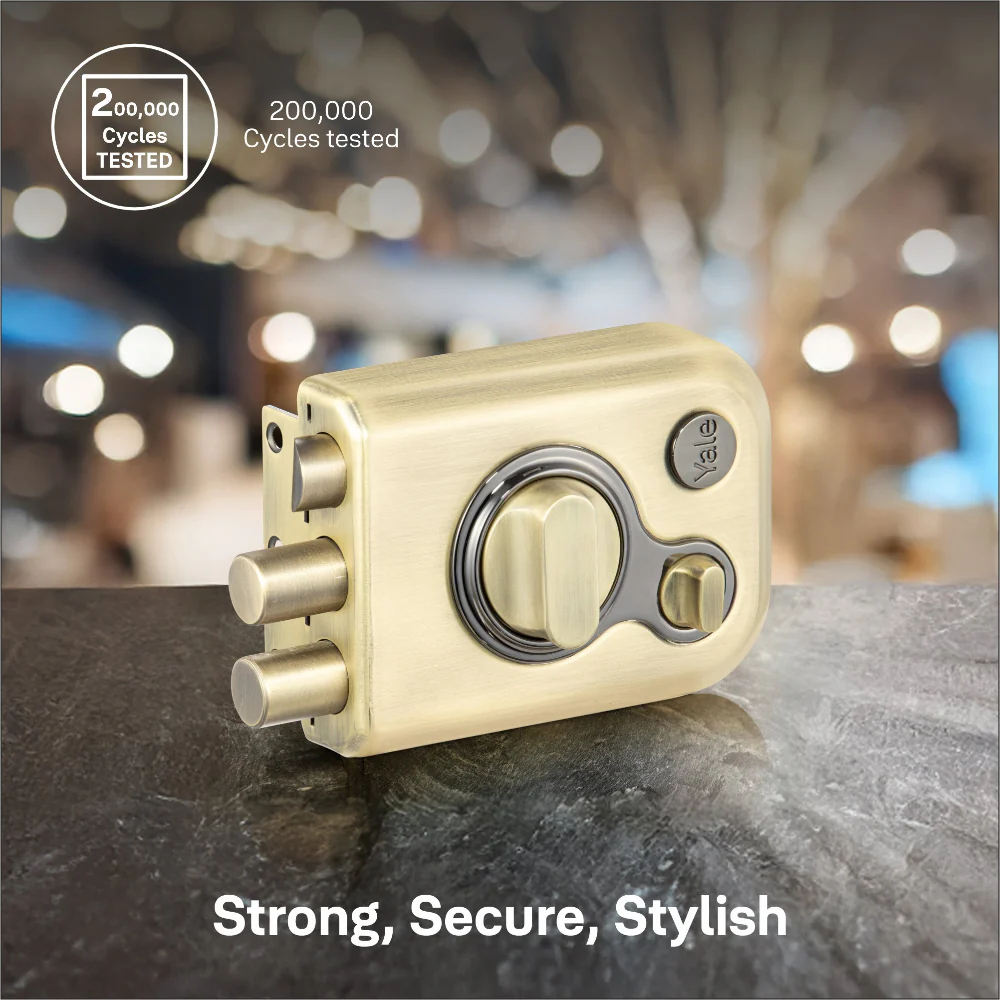 Yale Kratos™ Rimlock KRT-LB-TT-ABM/BN – Tribolt, 2 Deadbolts & 1 Latch Bolt, Knob Insid, 4 Dimple Keys (Antique Brass Matt and Black Nickel) - Image 6