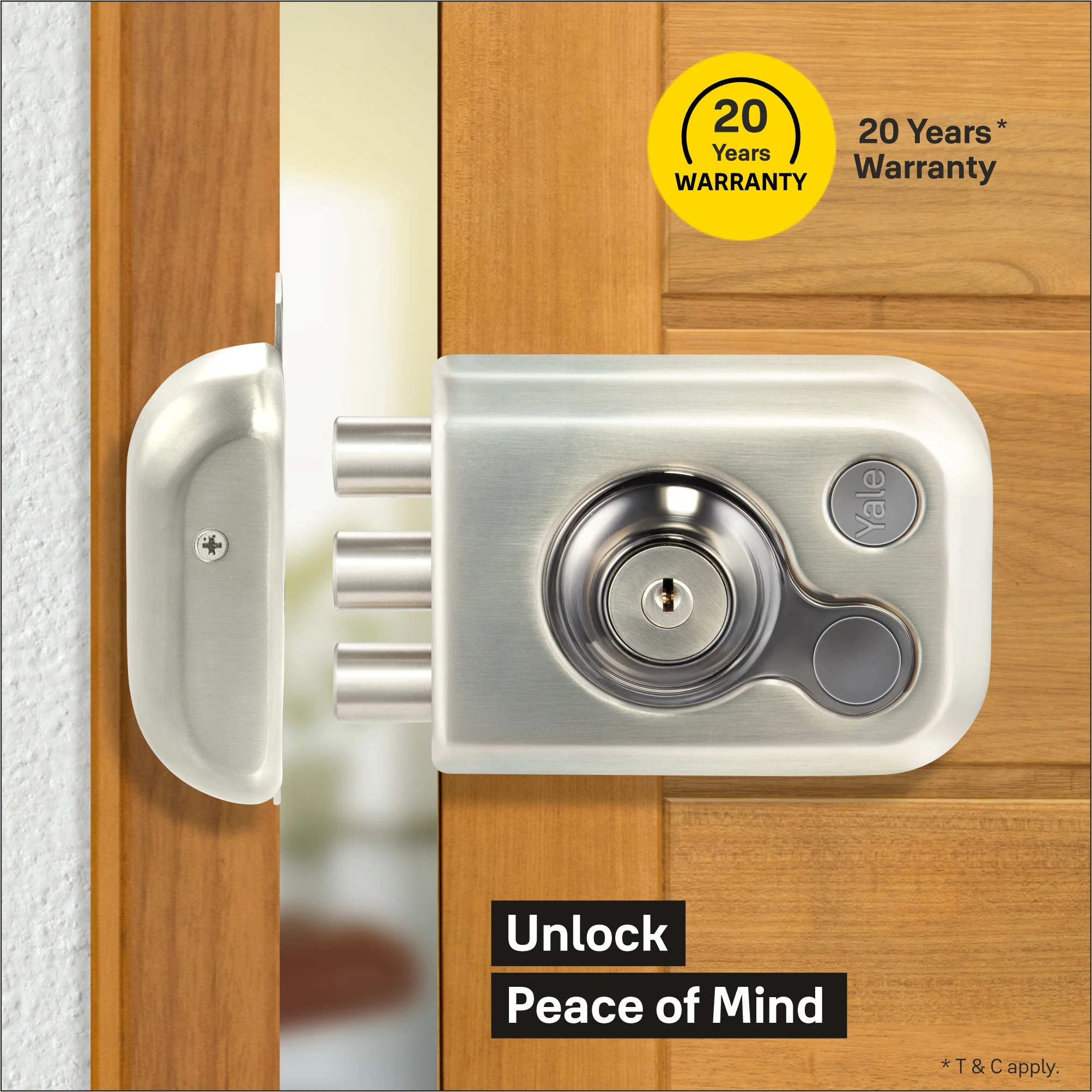 Yale Kratos™ RIM lock KRT-3B-DC-SSM/BN – Tribolt, 3 Deadbolts, Both Side Keys, 4nos. Dimple Keys (SSM/BN Finish) - Image 3