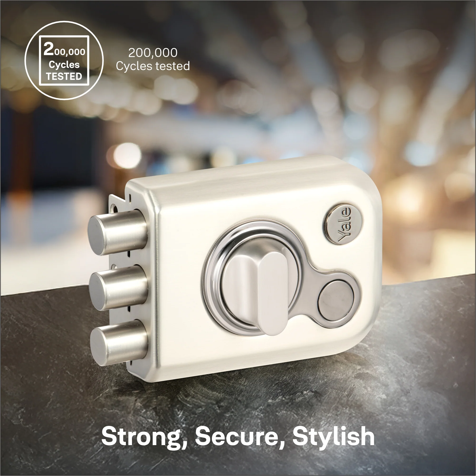 KRT-3B-TT-SSM/BN: Yale Katros Rimlock – Tribolt, 3 Deadbolts, Thumbturn, 4 Dimple Keys (Satin Steel Matt and Black Nickel) - Image 7