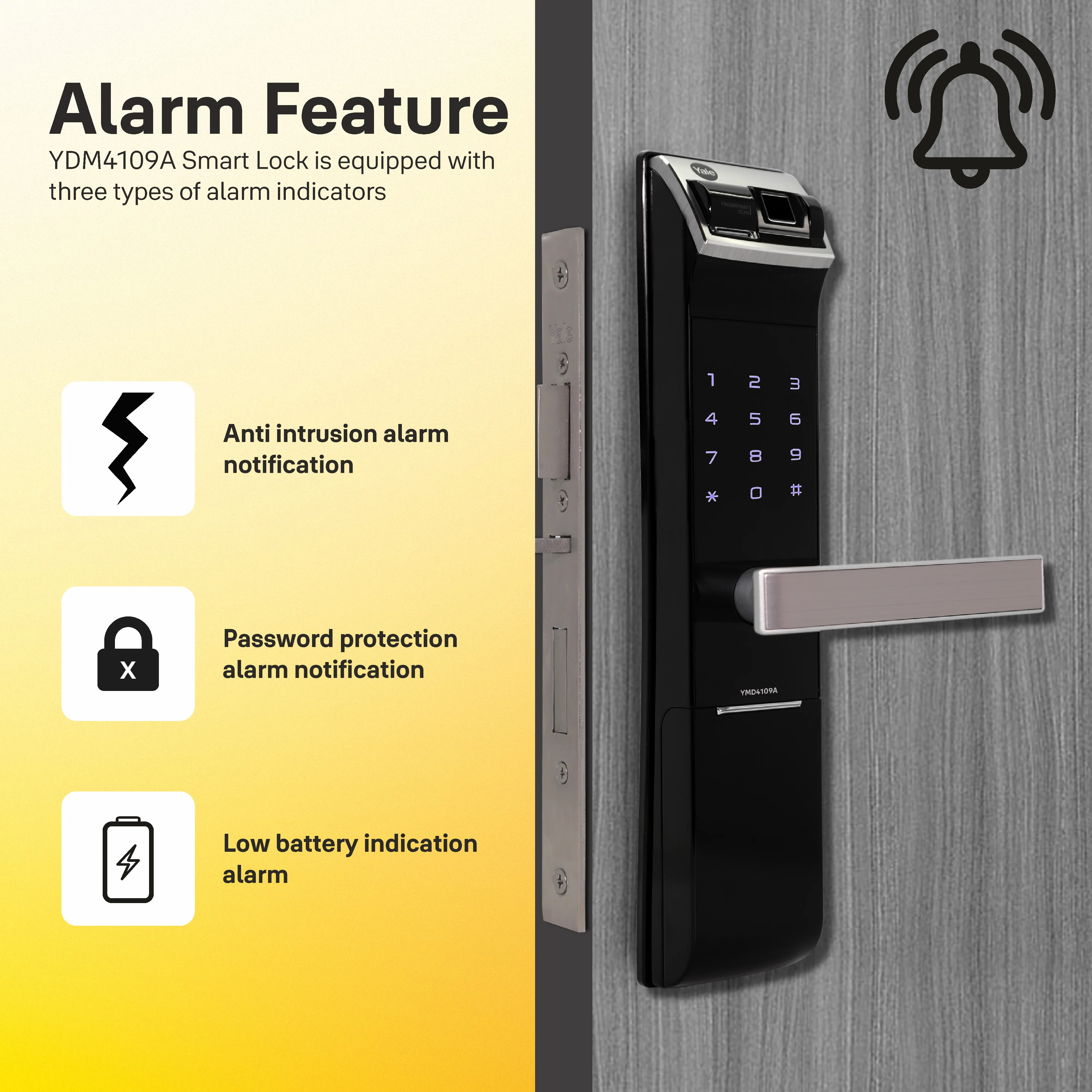 YDM 4109- A Series, Biometric Smart Lock, Black - Image 6