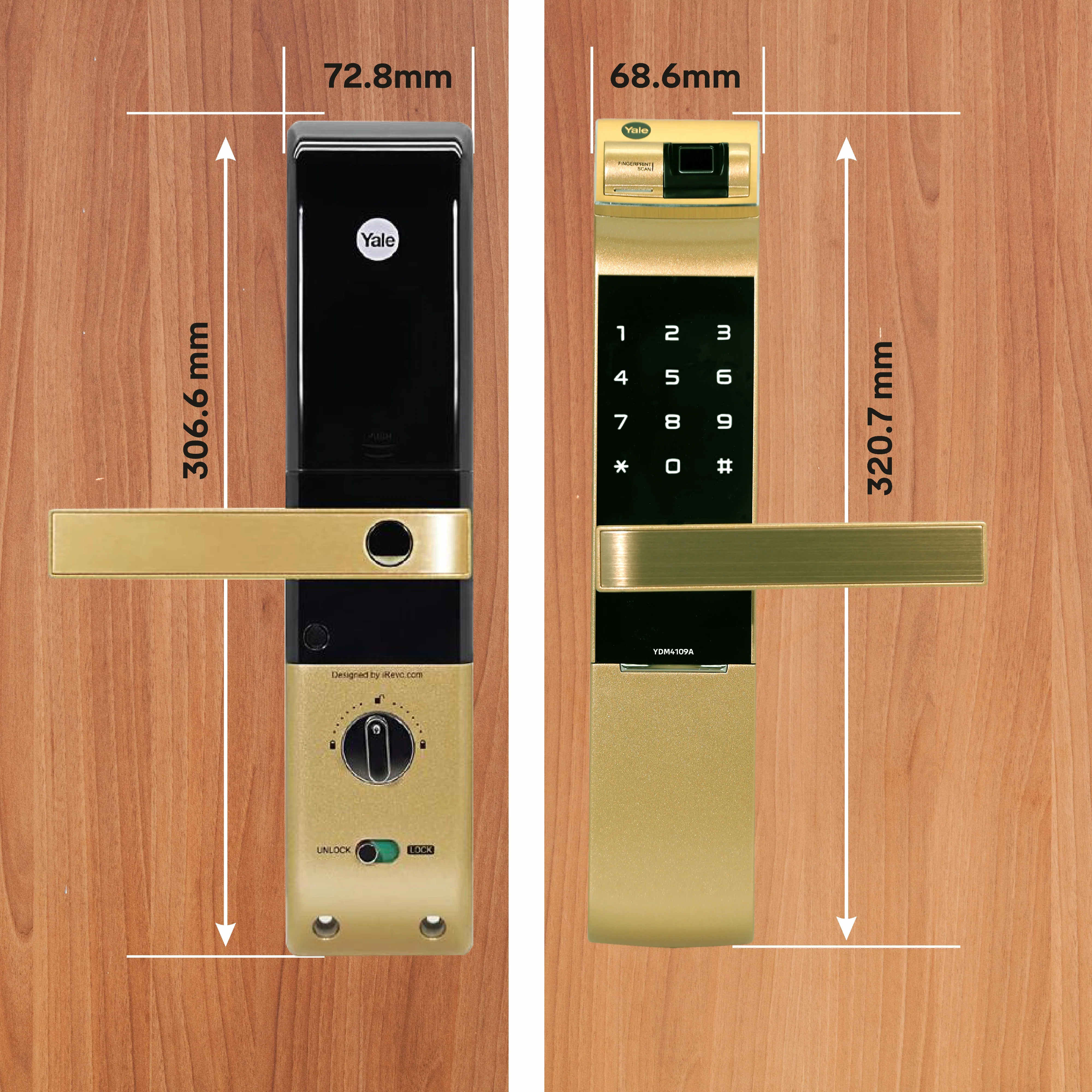YDM 4109- A Series, Biometric Smart Lock, Gold - Image 3