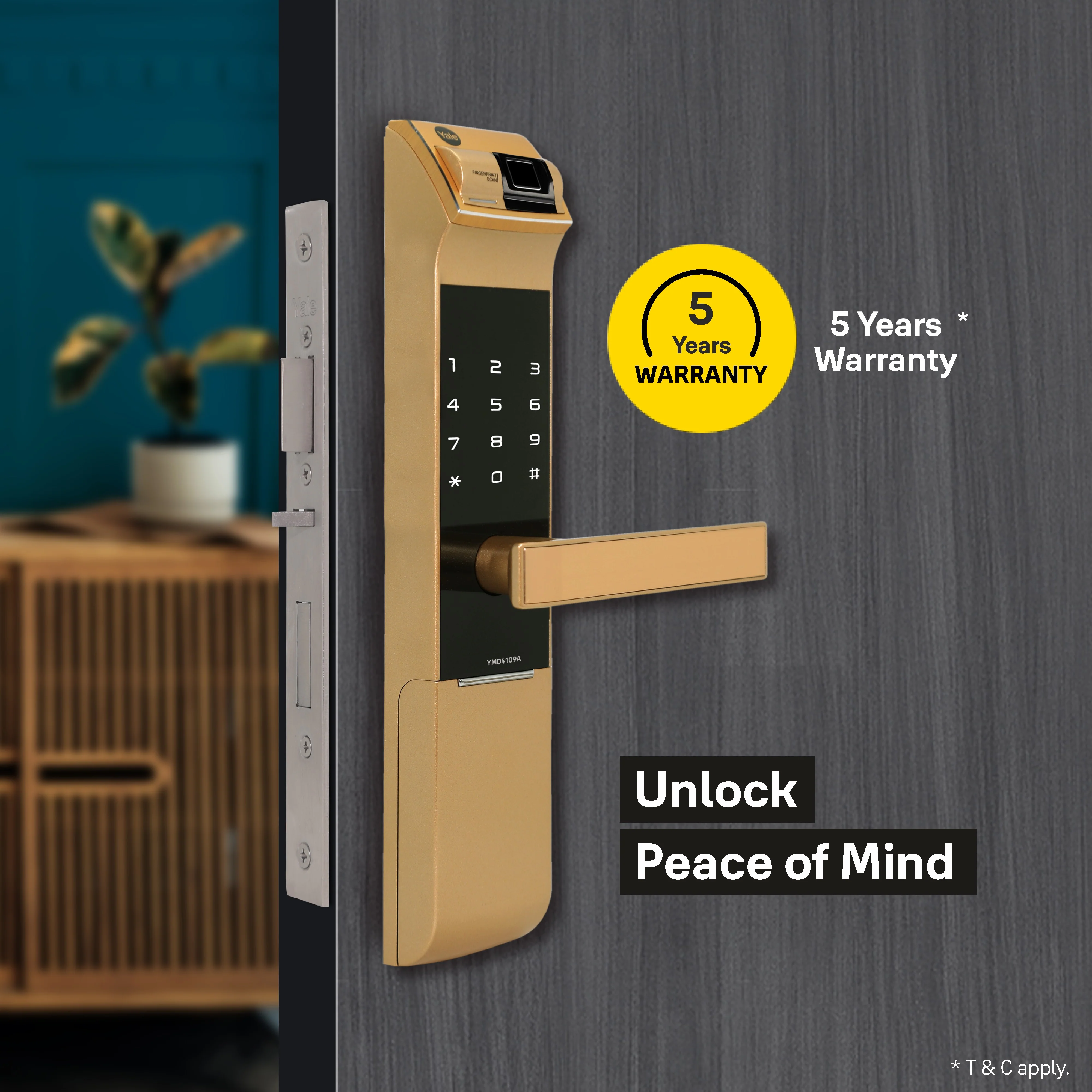 YDM 4109- A Series, Biometric Smart Lock, Gold - Image 5
