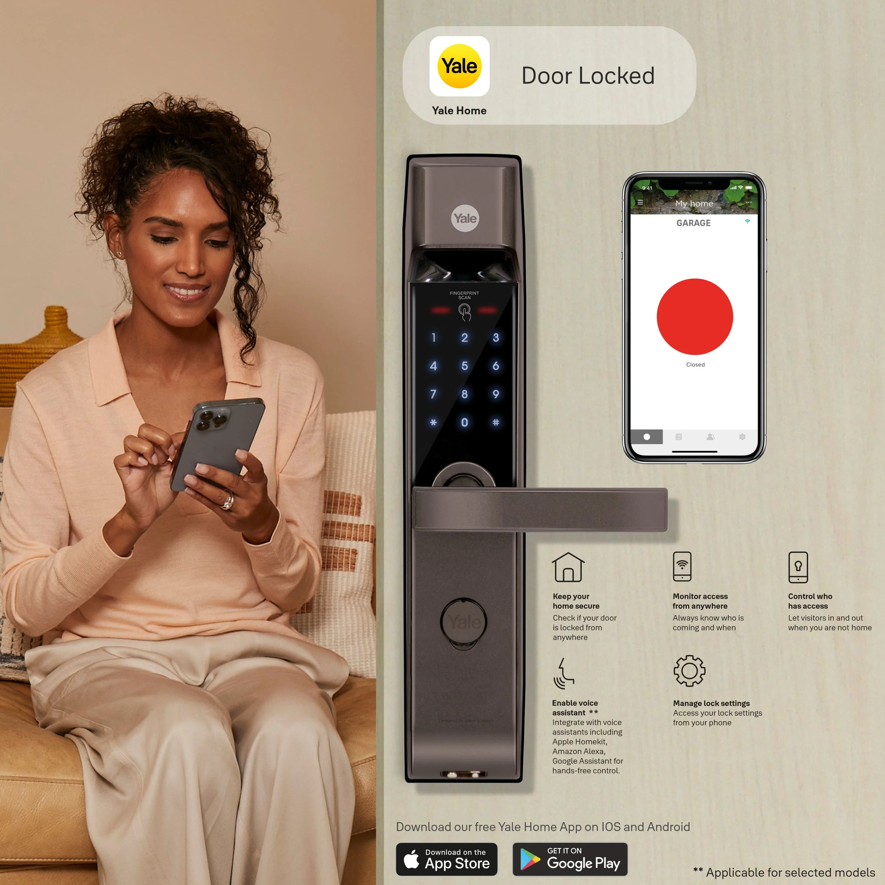 YDM 4115 -A Series( with Bluetooth & Wifi Bridge) Smart Lock, Brown with Fingerprint, PIN, manual key and Yale Home App With Bluetooth Module and Wifi Connect Bridge - Image 4