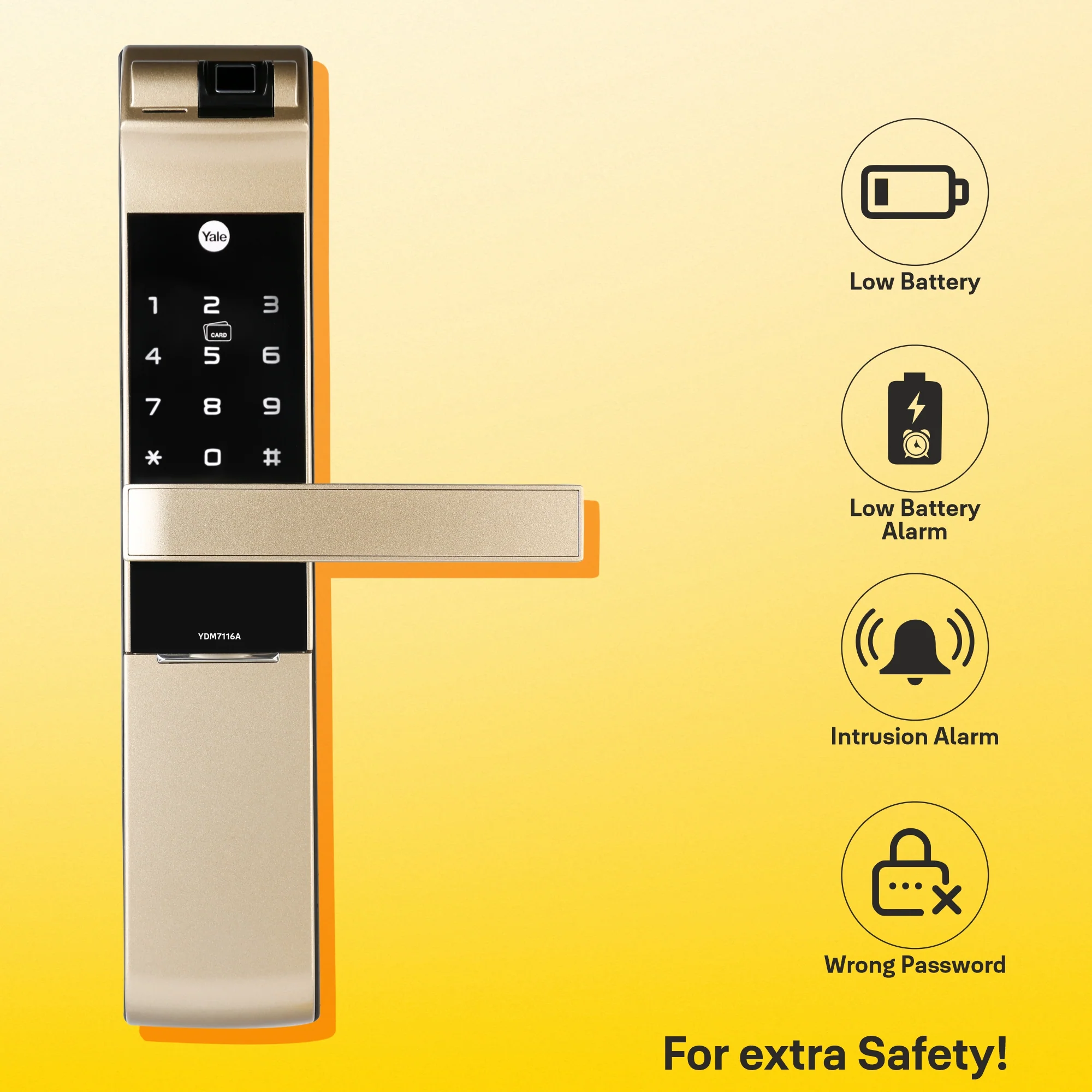 YDM 7116A Smart Lock, Champagne Gold with Fingerprint, PIN Code, RFID Card, Mechanical Key, Bluetooth module, Works with Yale Home App - Image 12