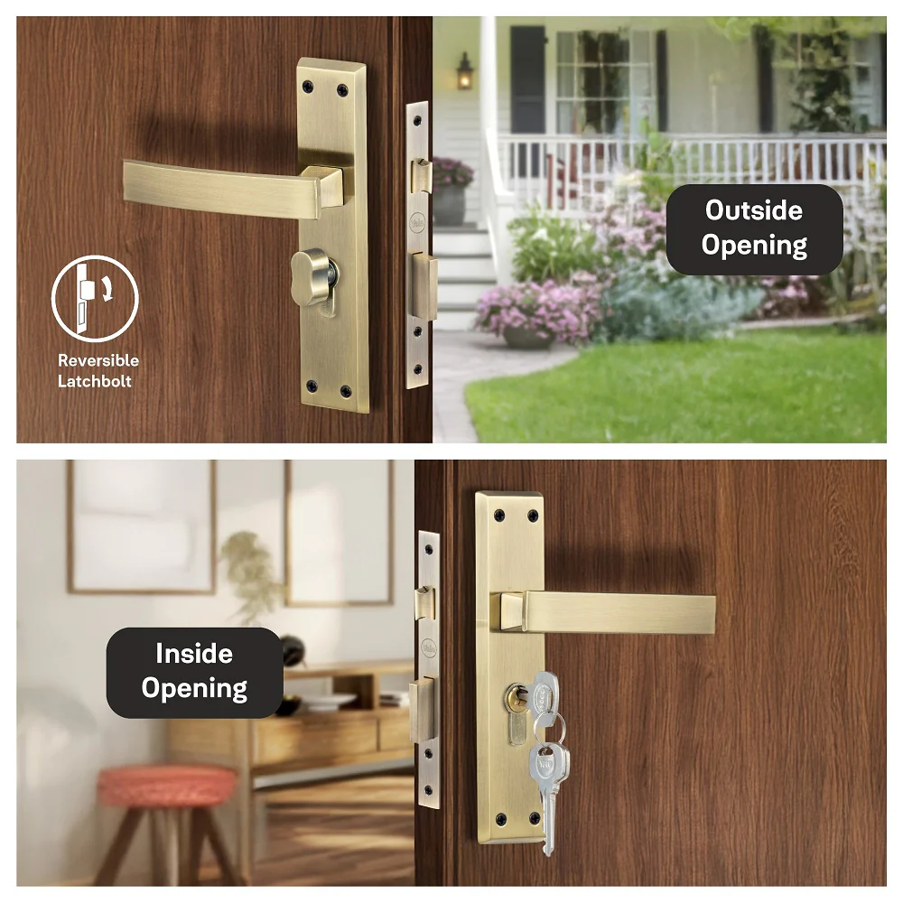 YECM-405-8P-TT-AB Mortise Door Handle set with lock body and Key cylinder with regular keys (3nos.), Antique Brass Finish - Image 6