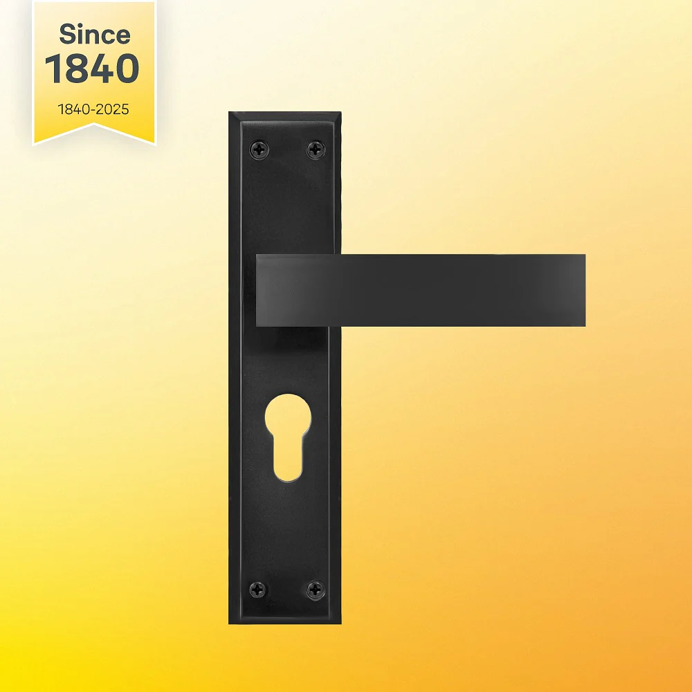 YECM-405-8P-TT-BM Mortise Door Handle set with lock body and Key cylinder with regular keys (3nos.), Black Matt Finish - Image 2
