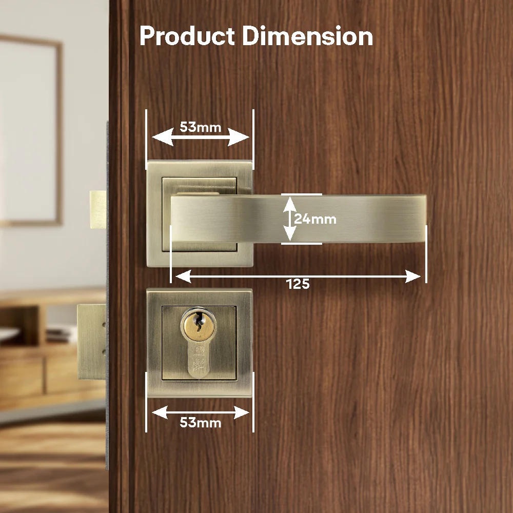 YECM-405-OR-TT-AB Mortise Door Handle Lock Set with Rose and Escutcheons, Cylinder with Knob inside and keys Outside, Antique Brass Finish - Image 11