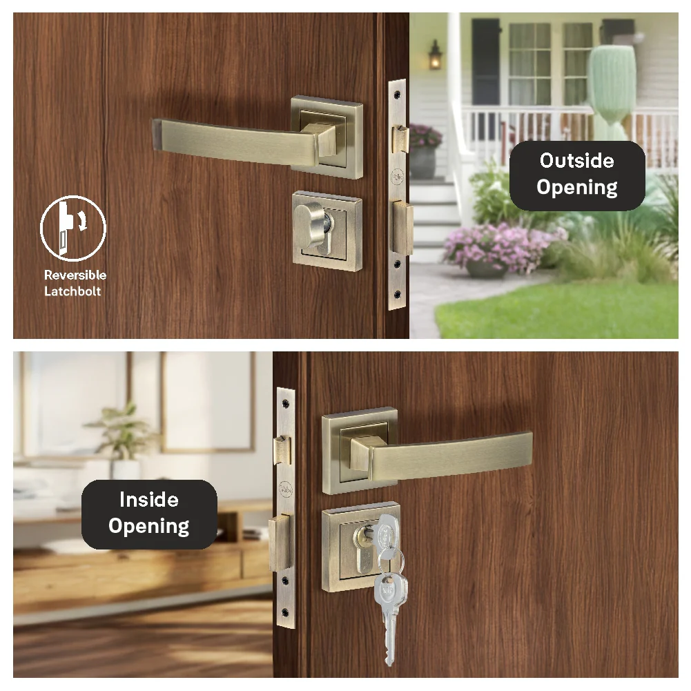 YECM-405-OR-TT-AB Mortise Door Handle Lock Set with Rose and Escutcheons, Cylinder with Knob inside and keys Outside, Antique Brass Finish - Image 8