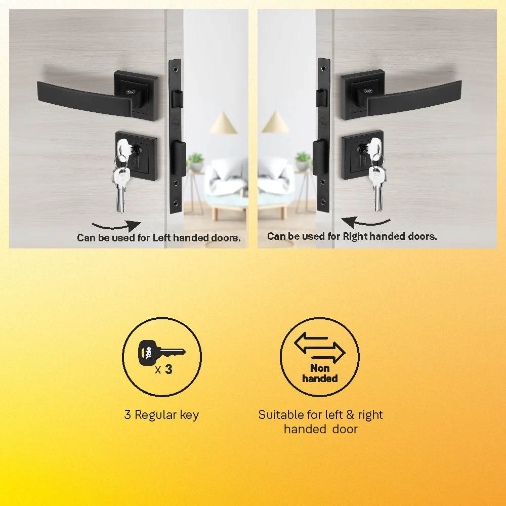 YECM-405-OR-TT-BM Mortise Door Handle Lock Set with Rose and Escutcheons, Cylinder with Knob inside and keys Outside, Black Dual Finish - Image 5