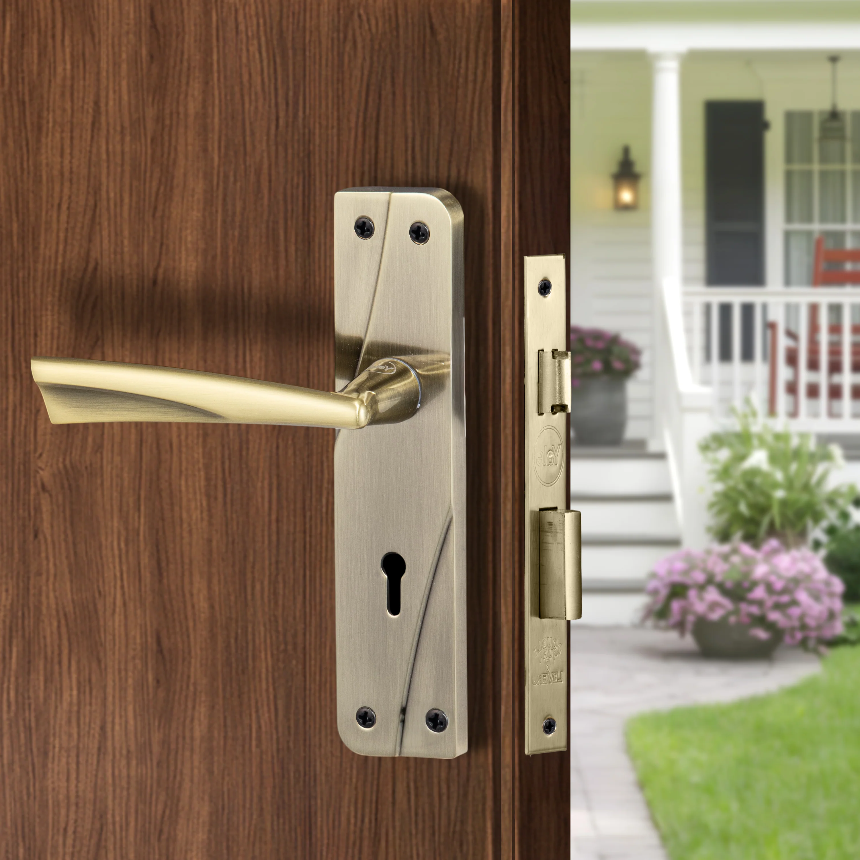 YECM-432-6L-AB Key-in-Lever Handle set with key-in lever double strike lockbody Antique Brass - Image 3