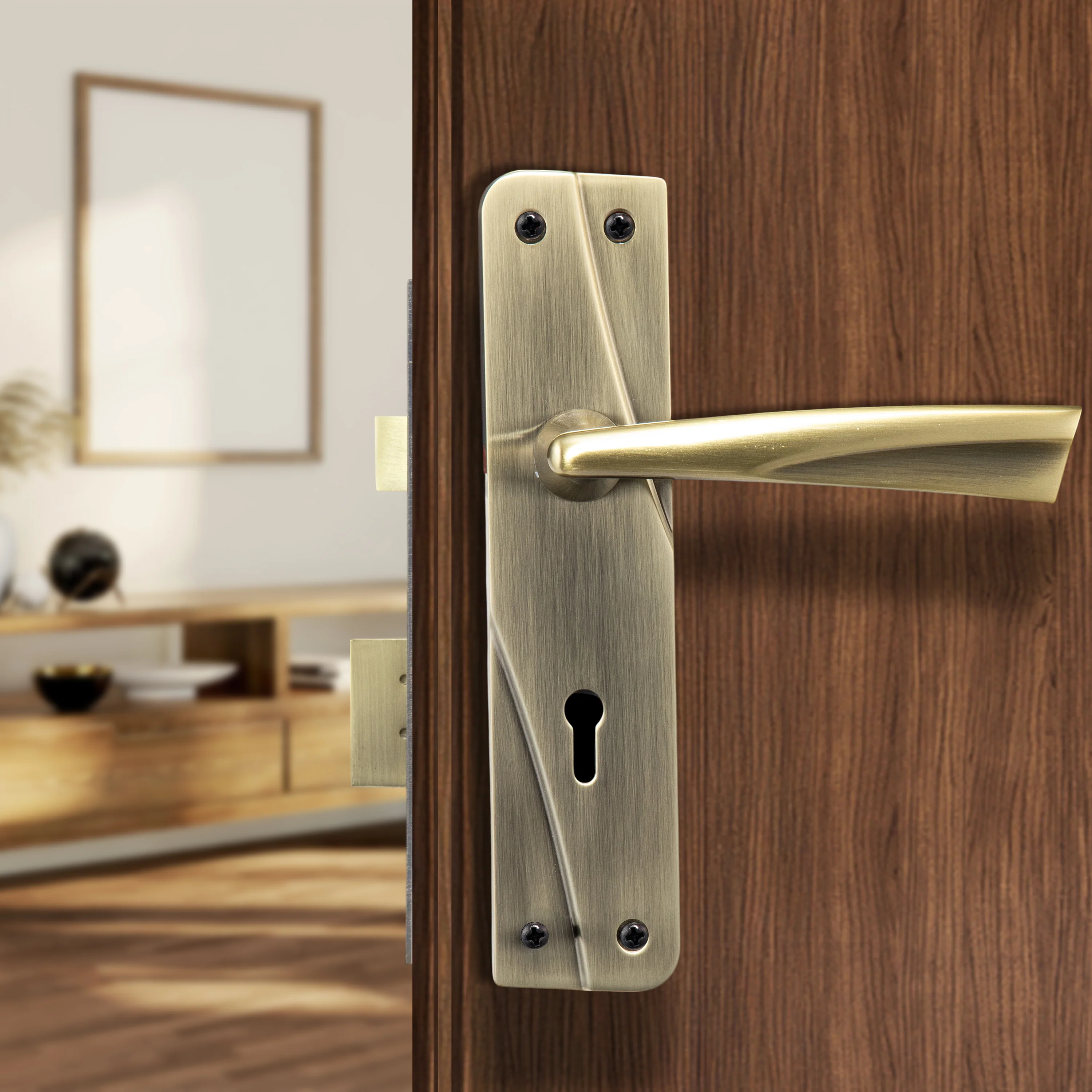 YECM-432-6L-AB Key-in-Lever Handle set with key-in lever double strike lockbody Antique Brass - Image 6