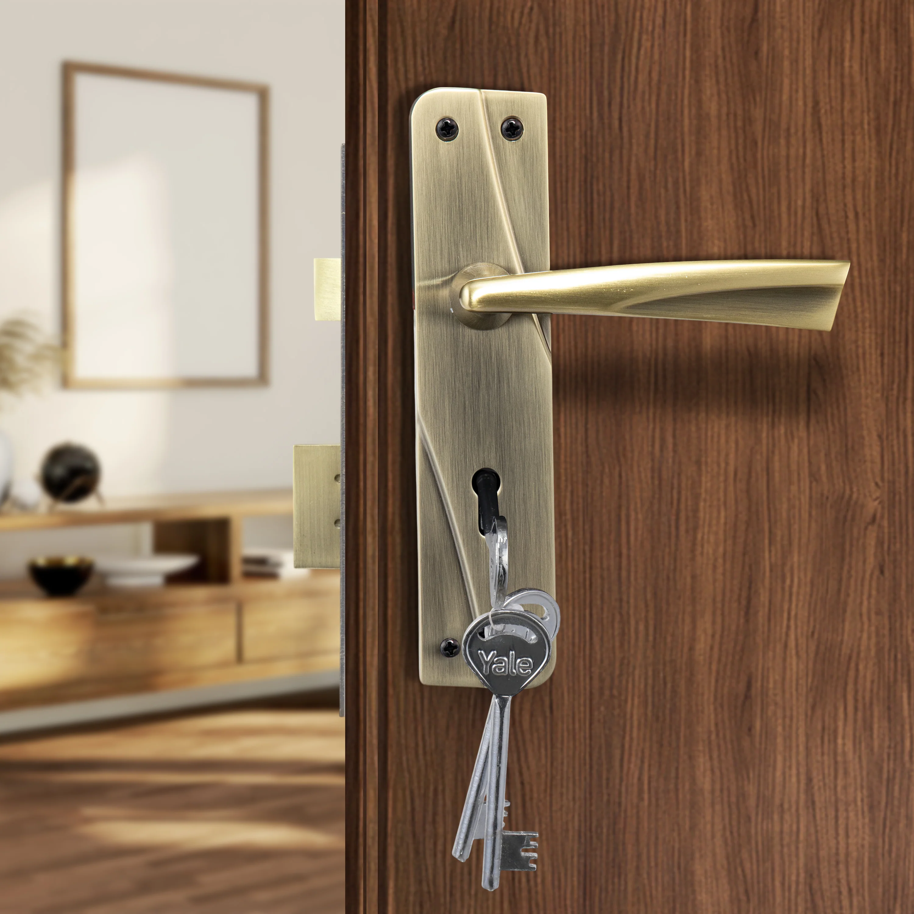 YECM-432-6L-AB Key-in-Lever Handle set with key-in lever double strike lockbody Antique Brass - Image 7