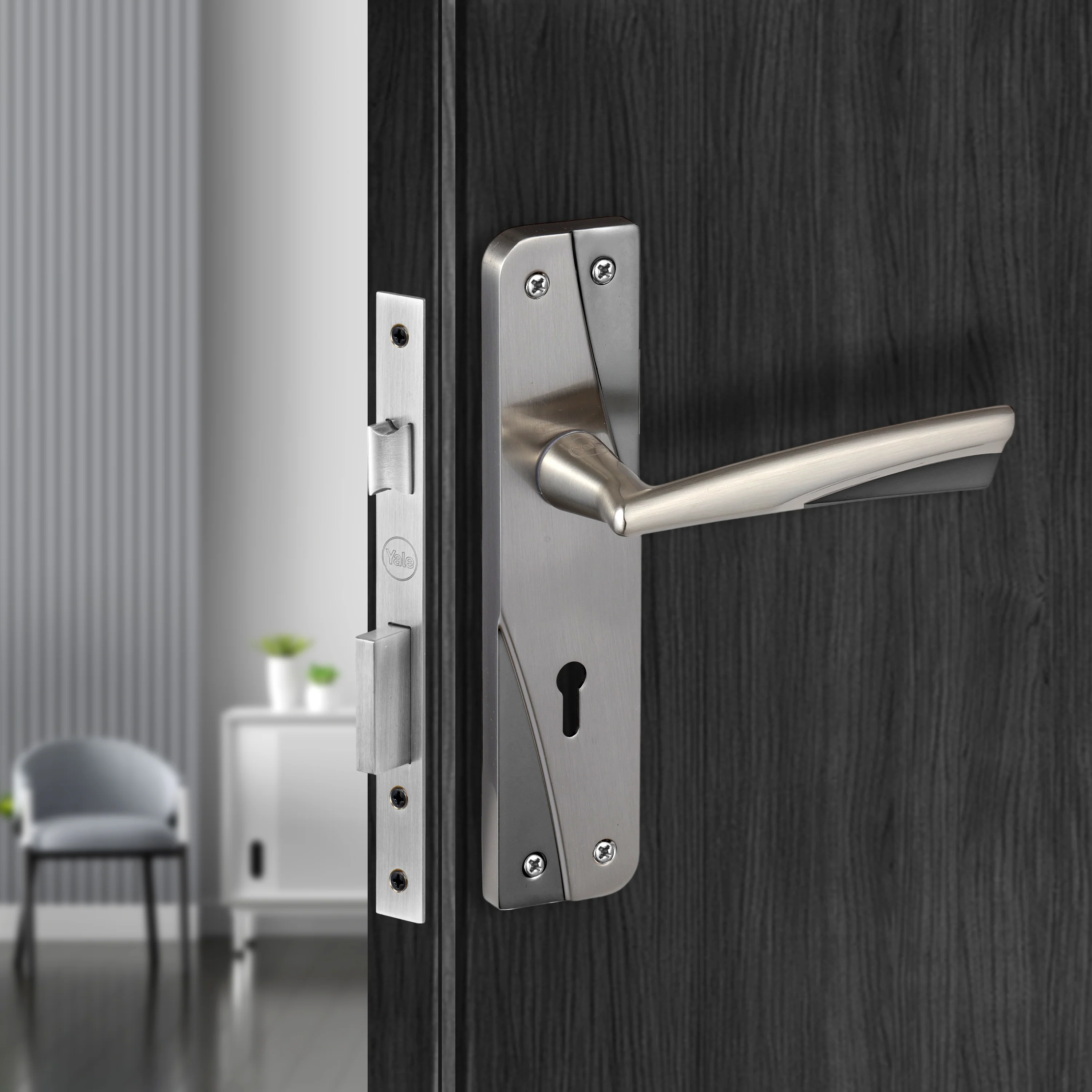 YECM-432-6L-SS Key-in-Lever Handle set with key-in lever double strike lockbody Satin Steel