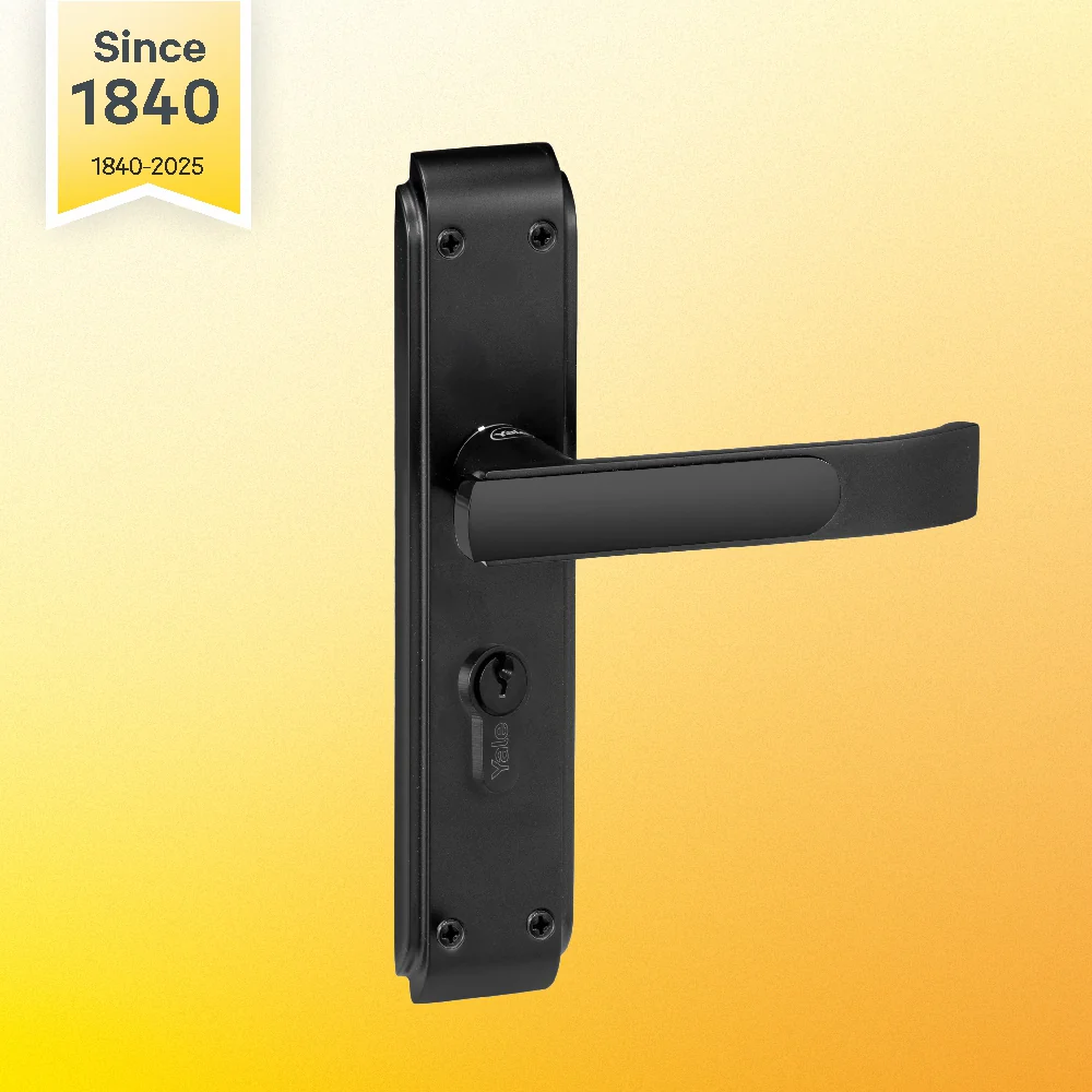 YECM-603-8P-TT-BM Mortise Door Handle set with lock body and Key cylinder with regular keys (3nos.), Black Matt Dual Tone Finish - Image 2