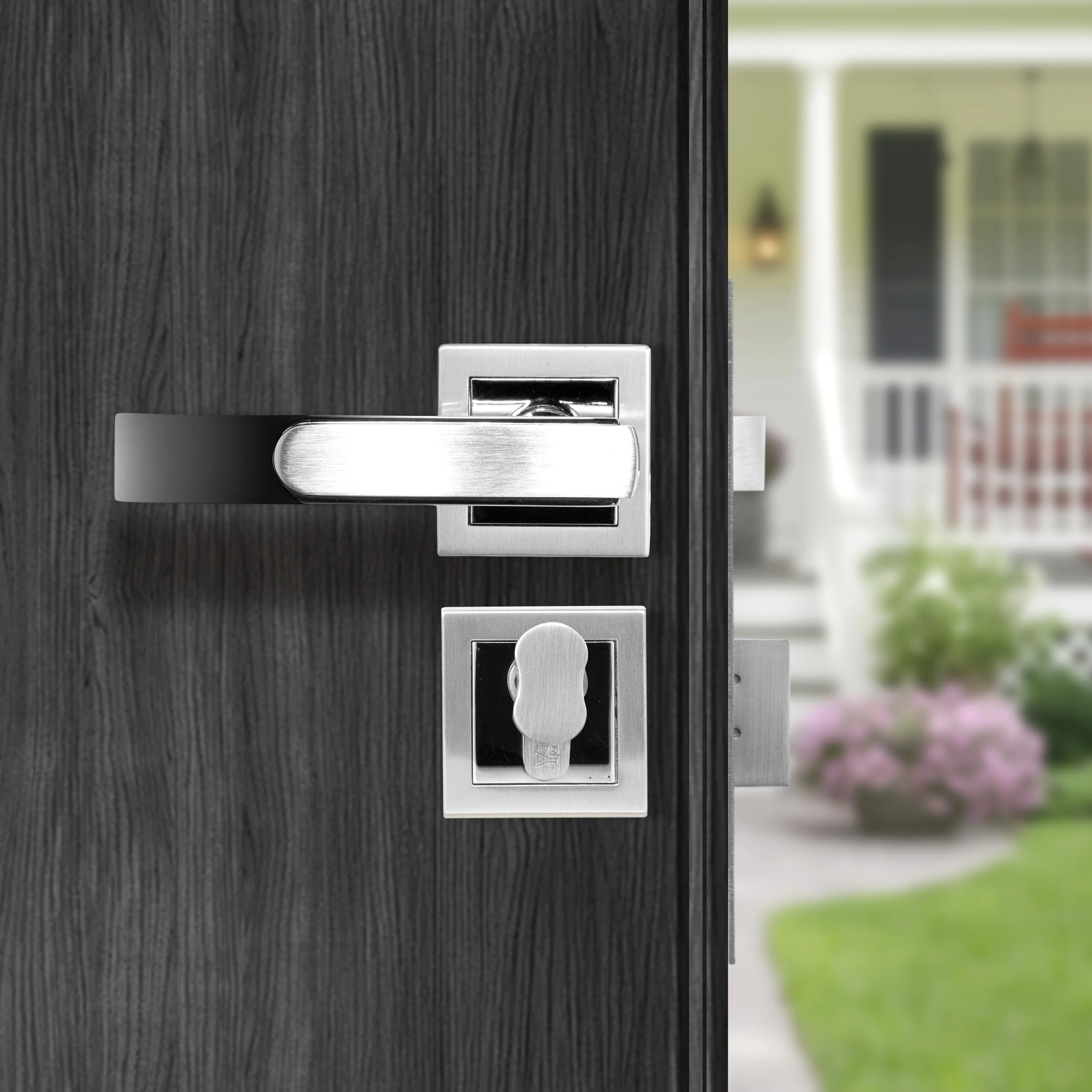YECM-603-OR-TT-SS/CP Mortise Door Handle Lock Set with Rose and Escutcheons, Cylinder with Knob inside and keys Outside, Satin Steel Dual Tone - Image 5
