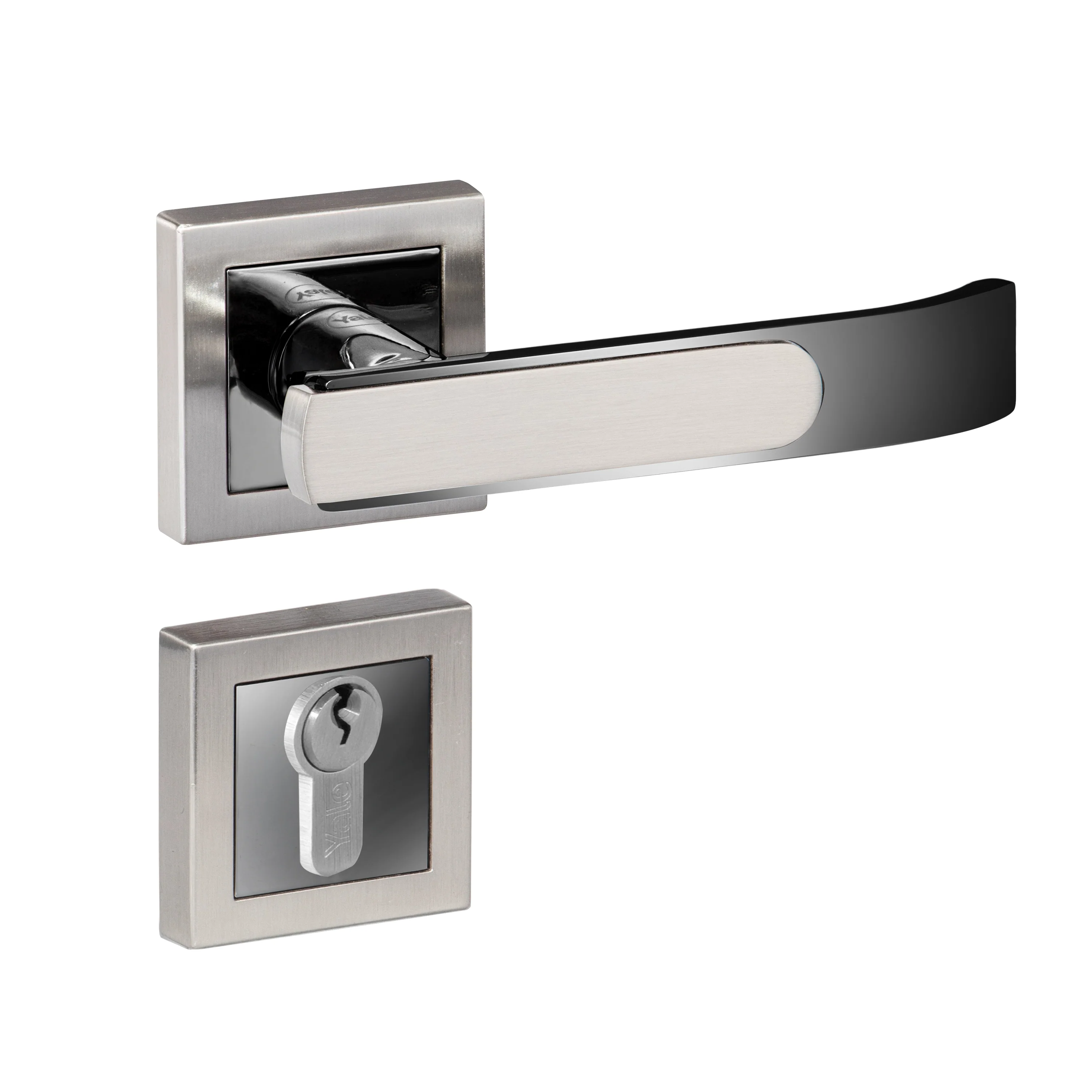 YECM-603-OR-TT-SS/CP Mortise Door Handle Lock Set with Rose and Escutcheons, Cylinder with Knob inside and keys Outside, Satin Steel Dual Tone - Image 7